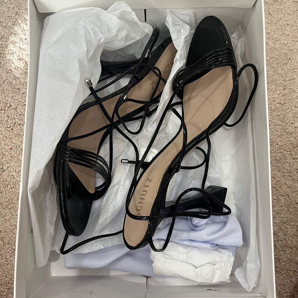 Schutz Strappy Black Heels